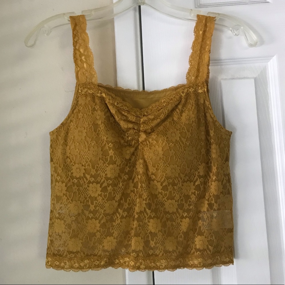 Mustard lace crop top